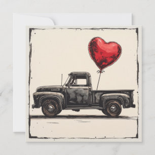 Valentine Black Truck : Red Romance Holiday Card