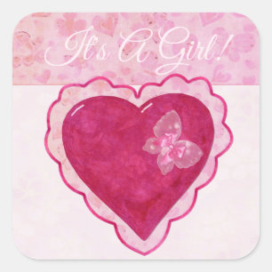 Valentine Blossoms Adorable ITS A GIRL BABY Square Sticker