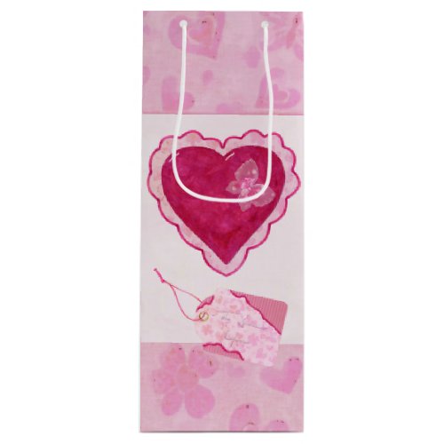 Valentine Blossoms Adorable Mixed Media Wine Gift Bag