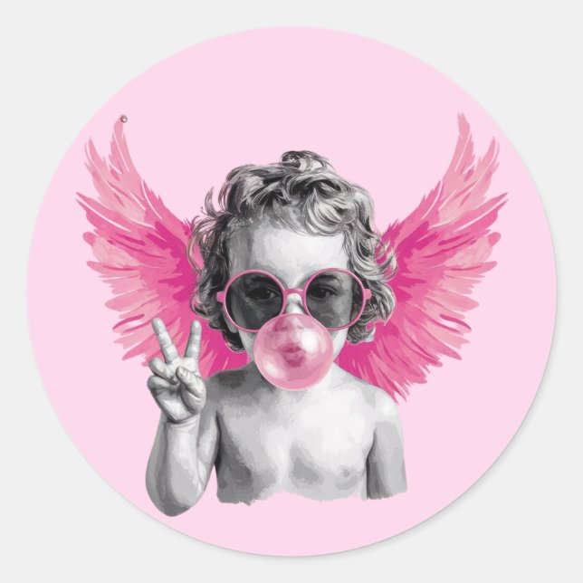 Valentine Blowing Bubble Cupid Valentines Day  Classic Round Sticker (Front)