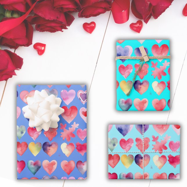 Valentine Blue Heartful Pattern Wrapping Paper Sheets (Creator Uploaded)