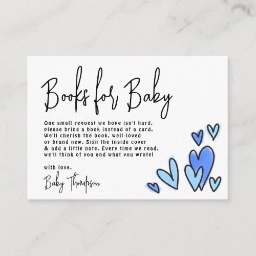 Valentine Blue Hearts Books for Baby Shower Enclosure Card