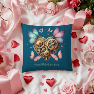 Valentine Blue Purple Butterfly Steampunk Heart Throw Pillow