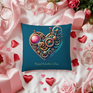 Valentine Blue Purple Butterfly Steampunk Heart Throw Pillow