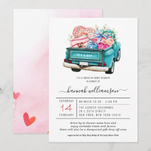 Valentine Blue Truck   Drive-By Baby Shower Invitation