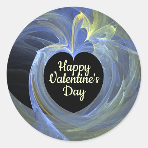 Valentine Blue Yellow Heart Fractal Candy Tin Classic Round Sticker