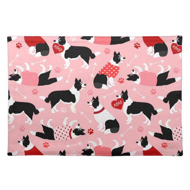 Valentine Border Collie Pattern Cloth Placemat (Front)