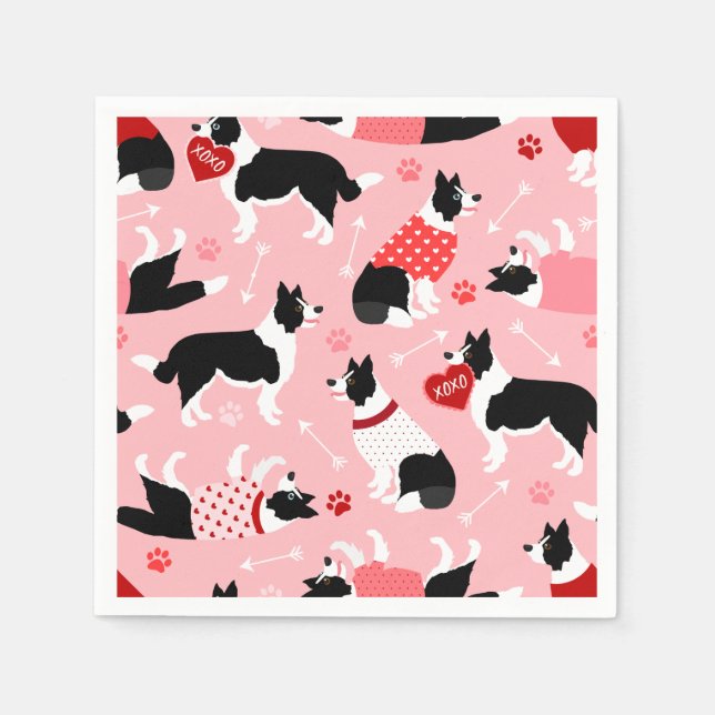 Valentine Border Collie Pattern Napkins (Front)