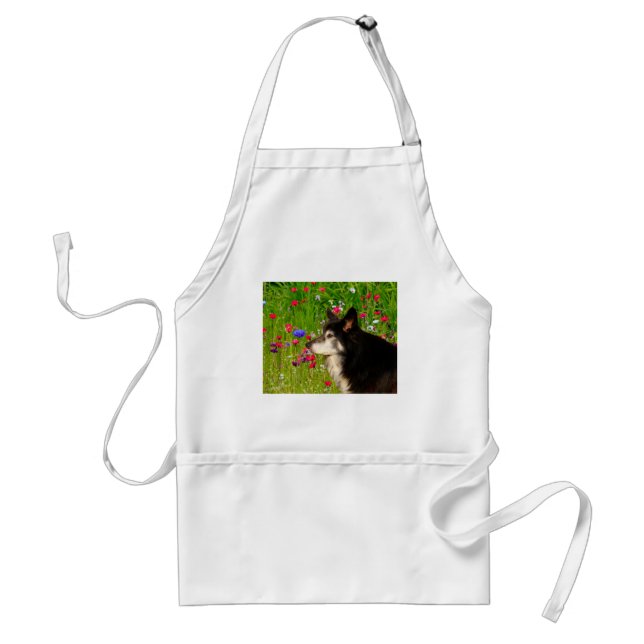 Valentine Border Collie with beautiful flowers Adult Apron (Front)