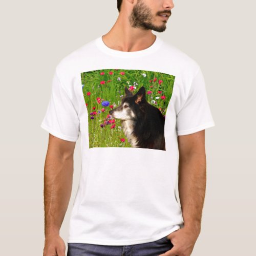 Valentine Border Collie with beautiful flowers T_Shirt