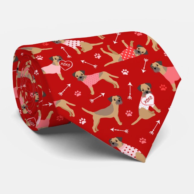 Valentine Border Terrier Pattern Neck Tie (Rolled)