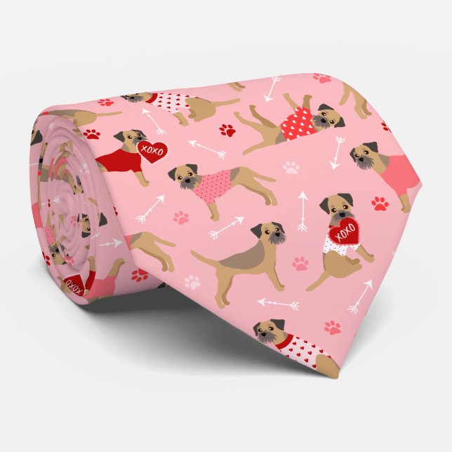 Valentine Border Terrier Pattern Neck Tie (Rolled)
