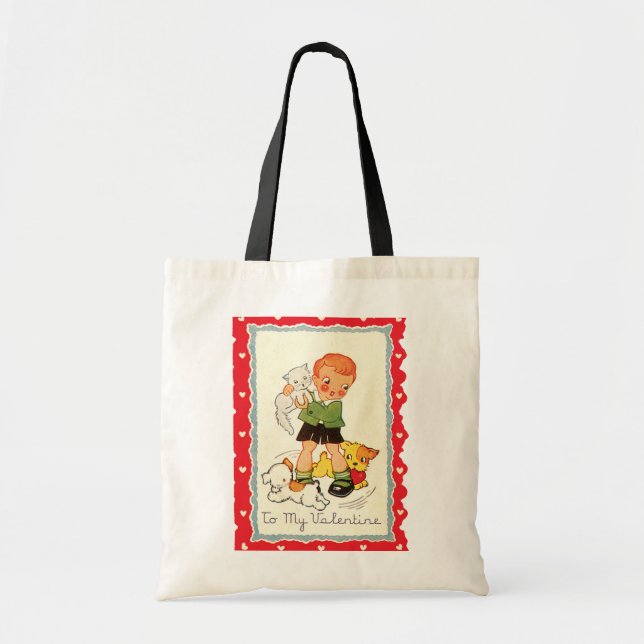 Valentine, Boy, Puppy, Kitten Tote Bag (Front)