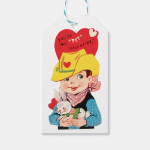 Valentine Boy with Rabbit Heart Gift Tags