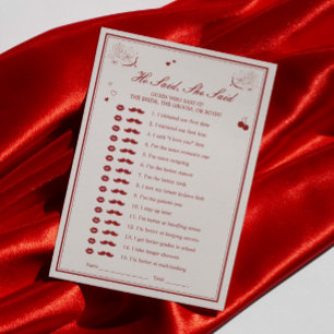 Valentine Bridal Shower He Said She Said Game Card