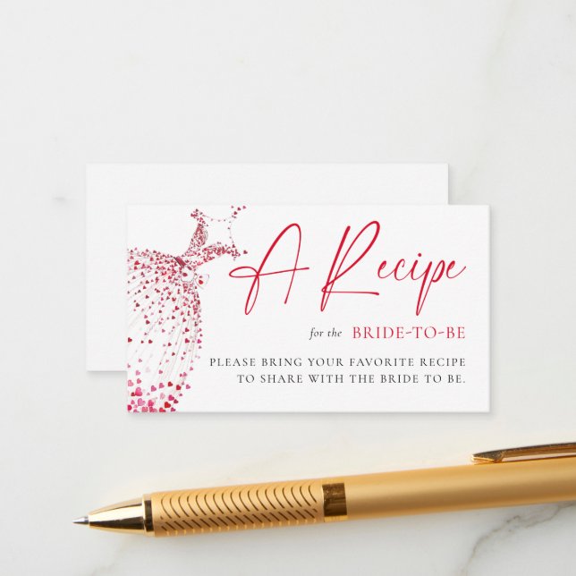 Valentine Bridal Shower Hearts Dress Bride Recipe Enclosure Card (Front/Back In Situ)