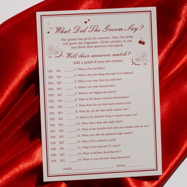 Valentine Bridal Shower What Did He Say Game Card (Creator Uploaded)