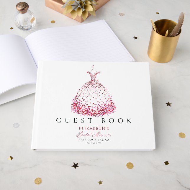Valentine Bridal Shower Whimsical Hearts Dress Art Guest Book (Front Open)