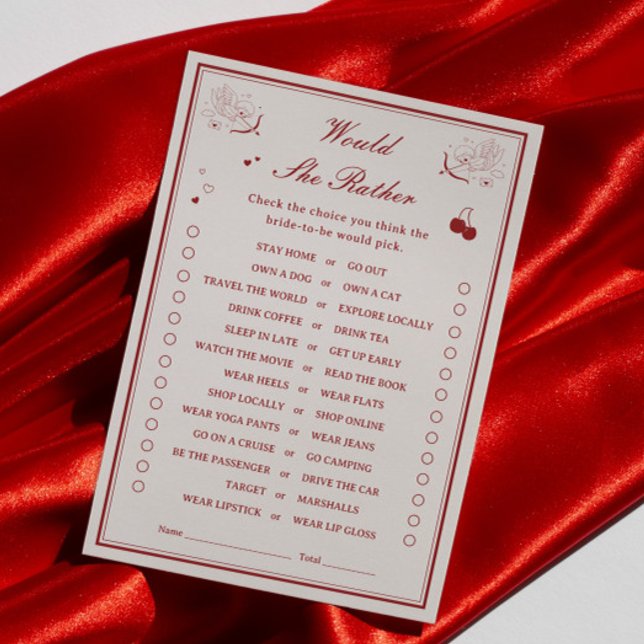 Valentine Bridal Shower Would She Rather Game Card (Creator Uploaded)