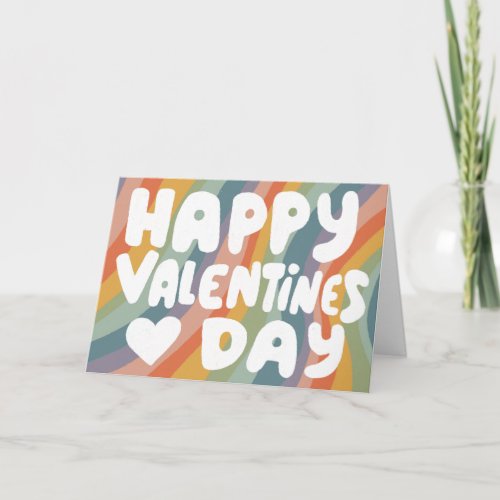Valentine Bubble Letters Muted Rainbow Stripes Card