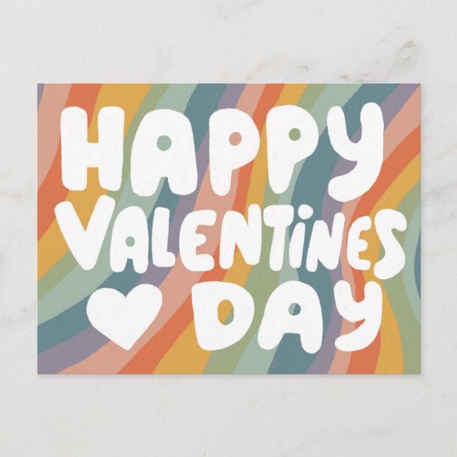Valentine Bubble Letters Muted Rainbow Stripes Postcard (Front)