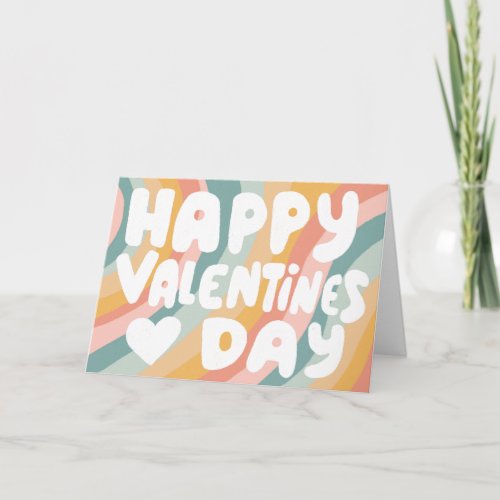 Valentine Bubble Letters Pastel Rainbow Stripes Card