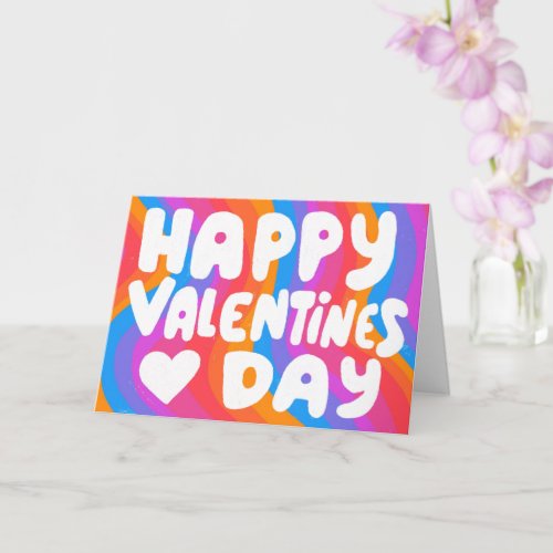Valentine Bubble Letters Rainbow Stripes Pride Card
