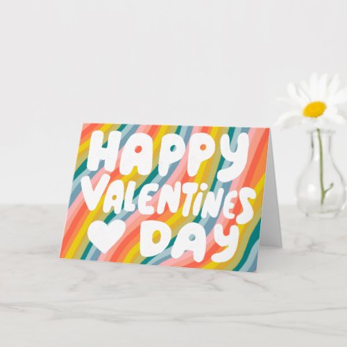 Valentine Bubble Letters Rainbow Stripes Pride Card