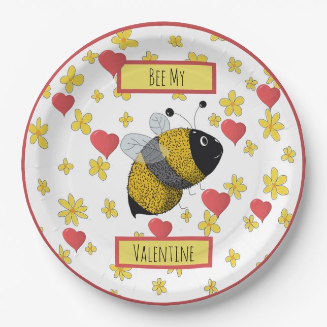Valentine Bumblebee | Bee My Valentine Paper Plates (Front)