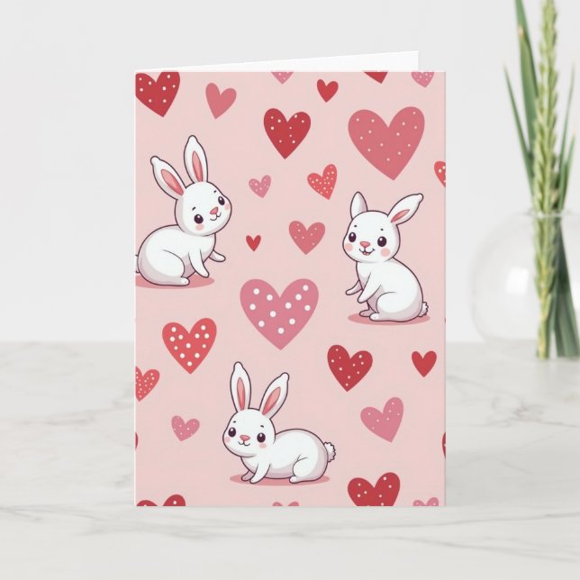 Valentine Bunnies Hearts Card (Front)
