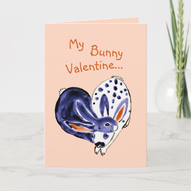 Valentine Bunny Pink Rabbit Heart Simple Cute Love Holiday Card (Front)