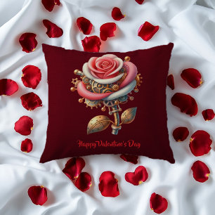 Valentine Burgundy Pink White Steampunk Roses Throw Pillow