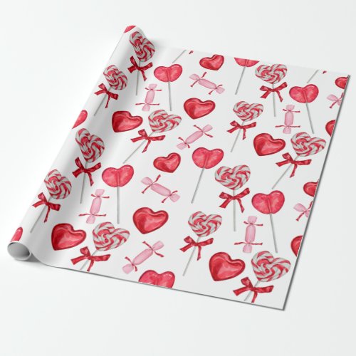 Valentine Candy  Heart Lollipop Wrapping Paper