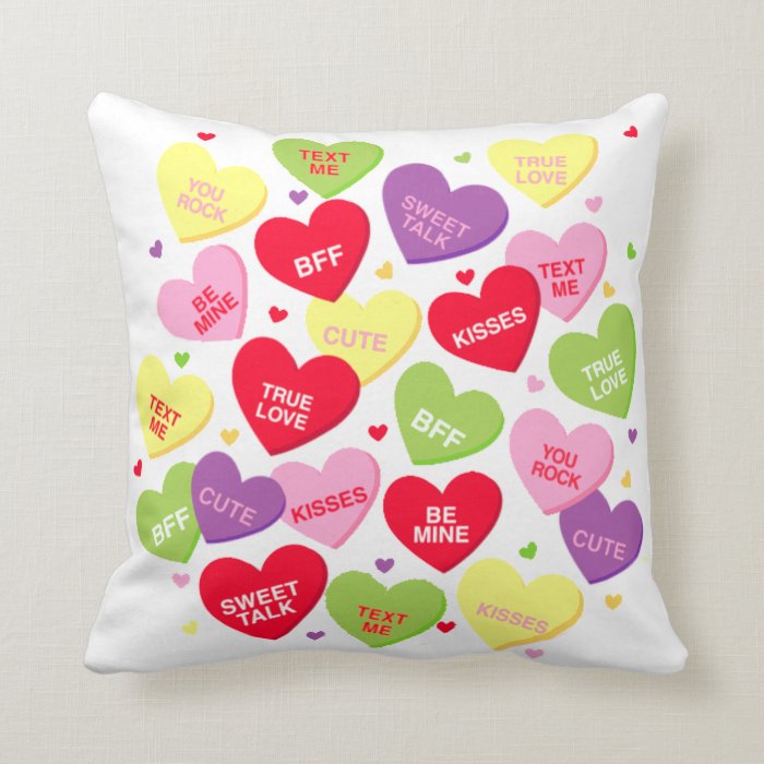 Valentine candy heart messages pillow