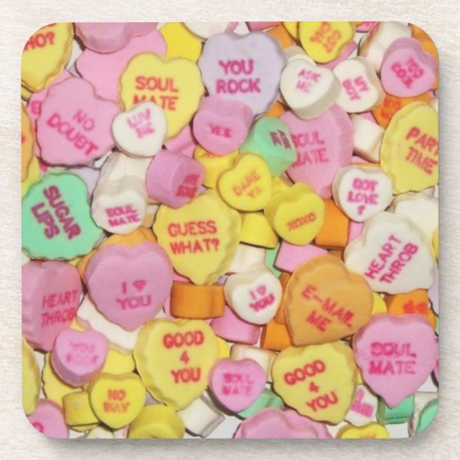 Valentine Candy Hearts Beverage Coaster (Front)