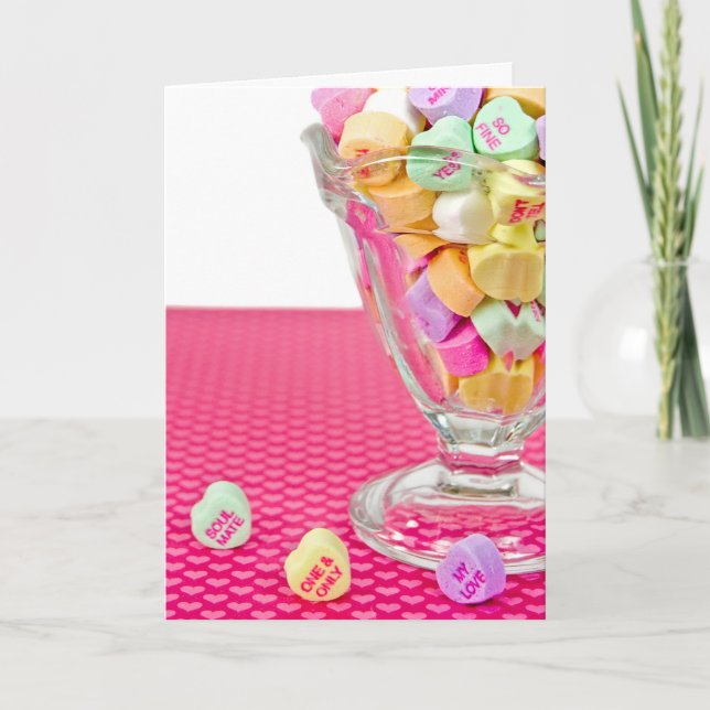 Valentine Candy Hearts in Sundae Glass  Holiday Card (Front)
