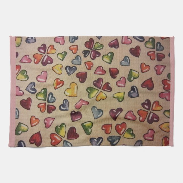 Valentine Candy Hearts Kitchen Towel (Horizontal)