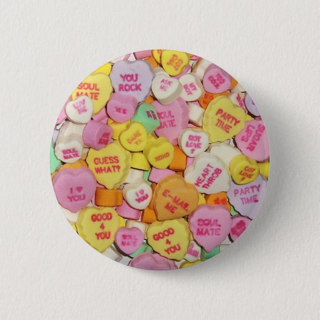 Valentine Candy Hearts Pinback Button (Front)