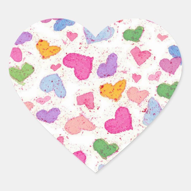 Valentine Candy Hearts Watercolor  Heart Sticker (Front)