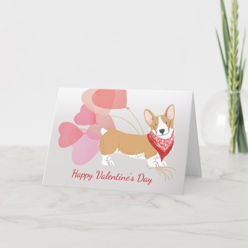 Valentine Card from Corgi Dog with red Balloons