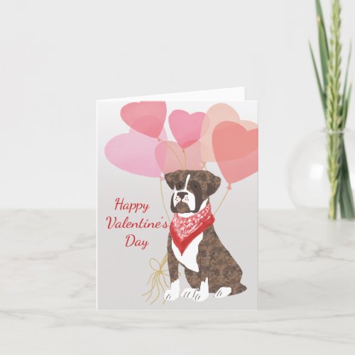 Valentine Card From Dog Brindle Boxer Red Balloons