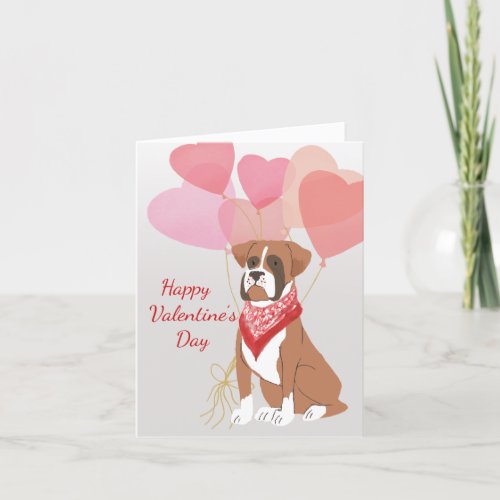 Valentine Card From Dog Brown Boxer Red Balloons