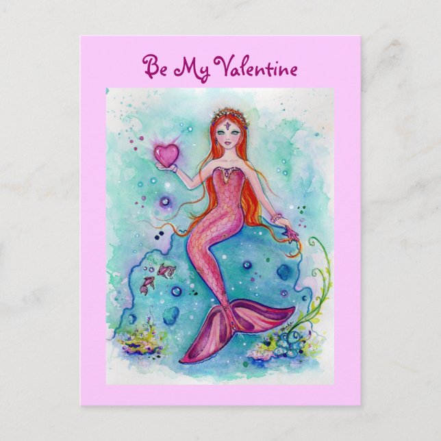 Valentine card pink mermaid valentines By Renee (Front)