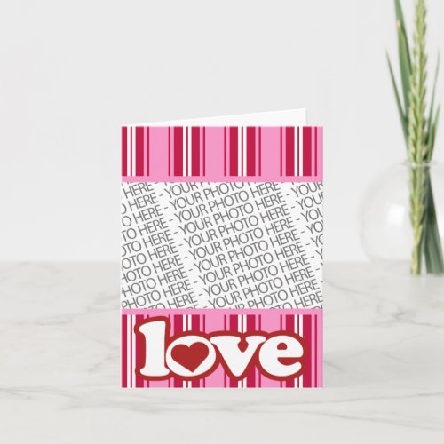 Valentine Card PInk Red White Stripes Love Holiday Card