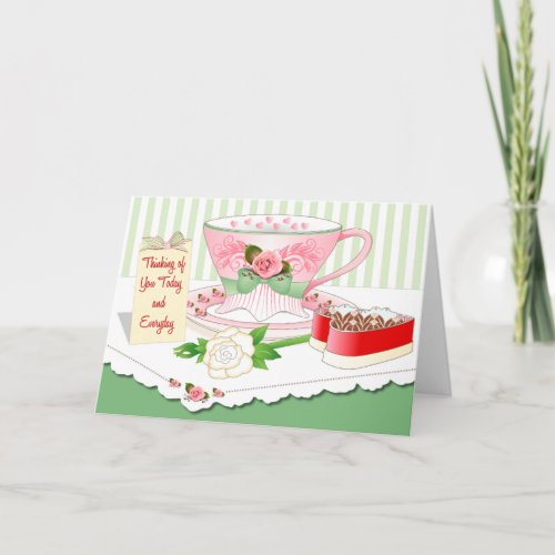 Valentine Card _ Tea Cup Box of Chocolates  Rose