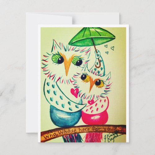 Valentine card watercolor owls holiday card