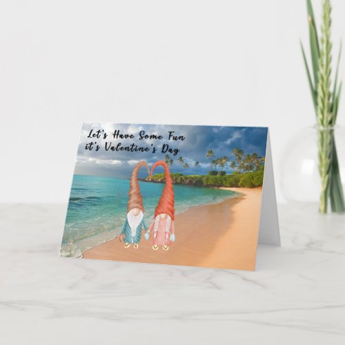 Valentine Card with Gnomes on the Beach