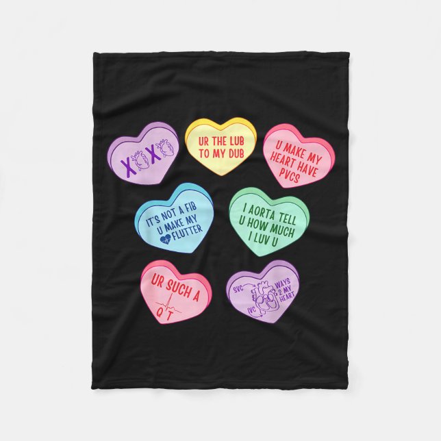 Valentine Cardiologist Hearts Candy Ekg Tech Telem Fleece Blanket (Front)