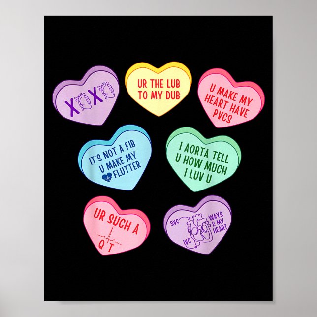 Valentine Cardiologist Hearts Candy Ekg Tech Telem Poster (Front)
