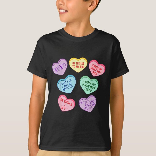 Valentine Cardiologist Hearts Candy Ekg Tech Telem T-Shirt (Front)